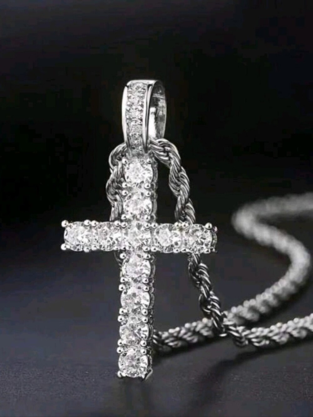 Unisex Titanium Steel Cross Zirconia Necklace 22" Long